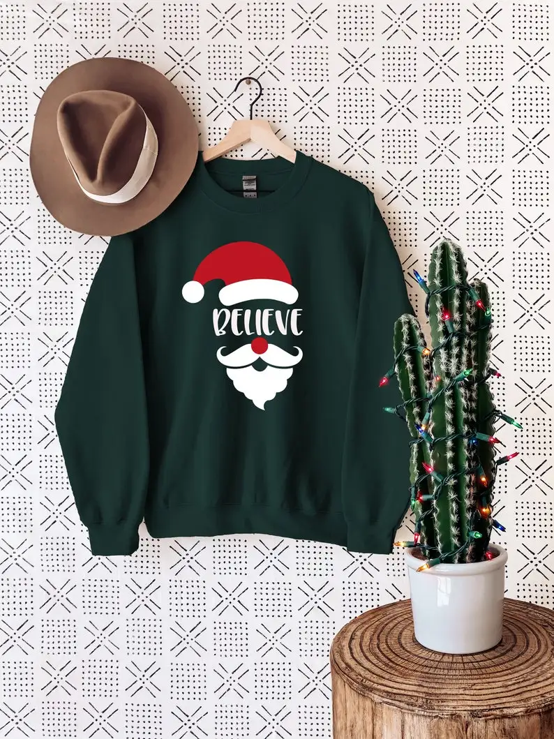 Believe Sweatshirt Christmas Party Shirt Print Sweatshirt Women Fashion Streetwear harajuku Cotton y2k Sleeve Tops Drop Shipping