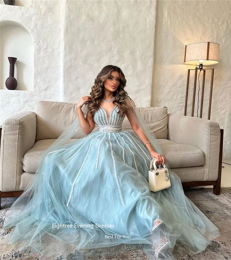 فساتين سهرة من Eightree بلون الشمبانيا من التل على شكل قلب طويل على شكل حرف A Vestidos De Fiesta أنيقة الفقرة Mujer 2023 Abendkleider Dubai