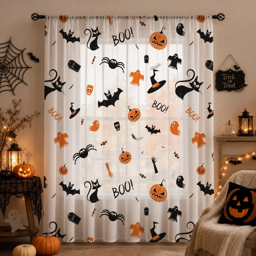 Halloween Festival Sheer Curtain, Good Quality Light Reducing Privacy Voile for Living/Bedroom/Kids Room,Mother's Day Gift - view 5