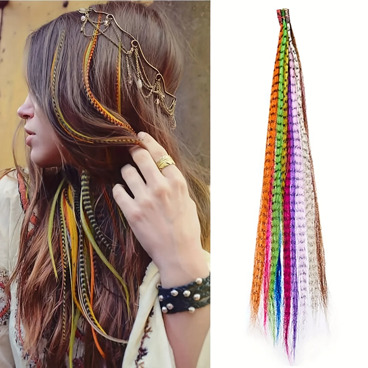 10 Strands Vibrant Feather Hair Extensions - 10 Colors, 16 Inch, Mixed Colored Synthetic Hair Feathers Kit for All Hair Types