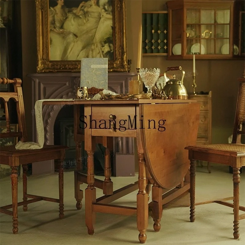 

ZYY household solid wood household folding table retro wooden small apartment oval coffee shop table