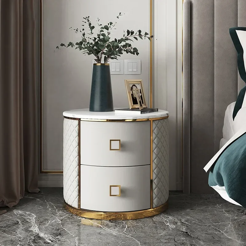 

Modern Nordic Night Table Round Design Bedside Table Slate Top Wood Luxury Italian Aesthetics Mesitas De Noche Home Furniture