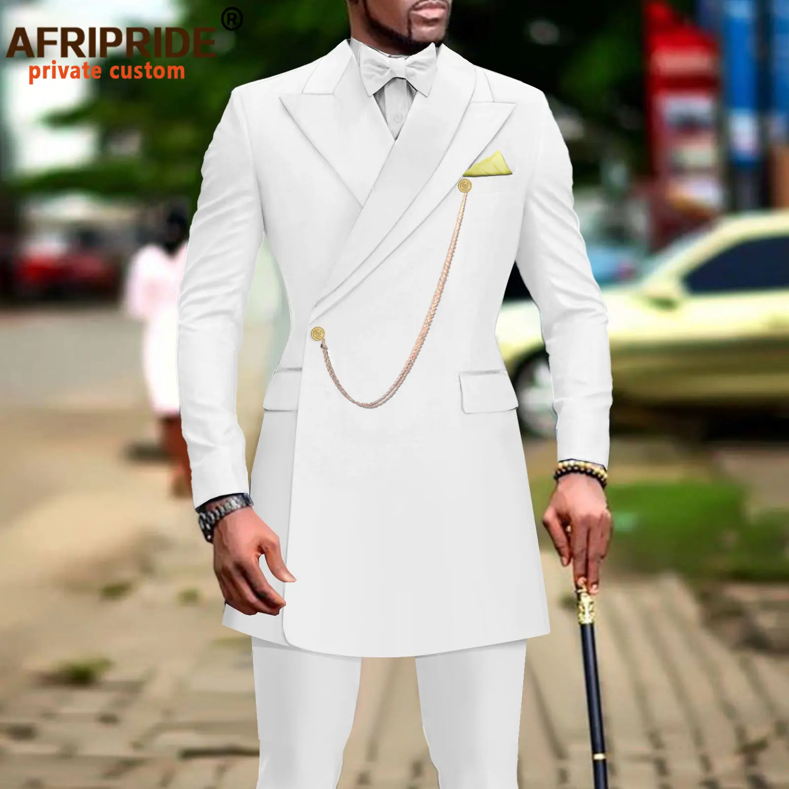 

Men`s Suits Slim Fit Blazer and Pants 2 Piece Set Dashiki Outfits with Bow Tie Chain Kerchief African Clothes Wedding A2316016