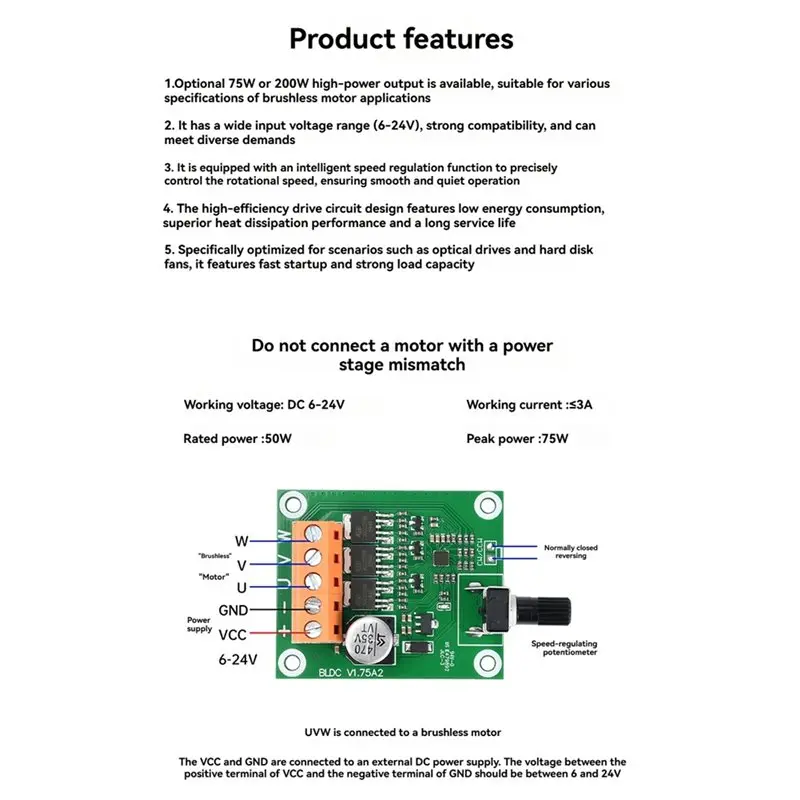 DC Brushless Motor Drive Control Board 75W 6V-24V Optical Drive And Hard Drive Fan Support Motor Governor DIY Accessory Parts