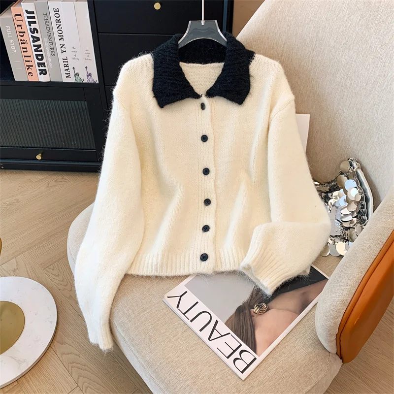 

Женский белый свободный свитер с воротником поло и длинными рукавами, роскошный вязаный свитер в стиле Харадзюку, винтажный кашемировый свитер 2000-х годов, осень-зима 2025