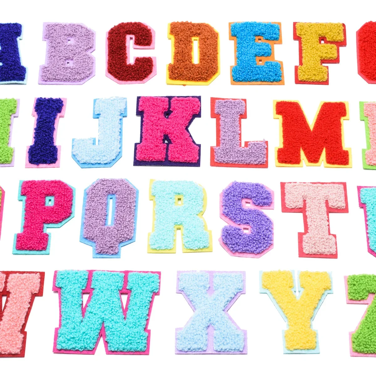 Colorful Chenille Letters Patches Towel Embroidery Rainbow Colors Letter Sewing Name Sticker I Love You DIY Clothing Accessories