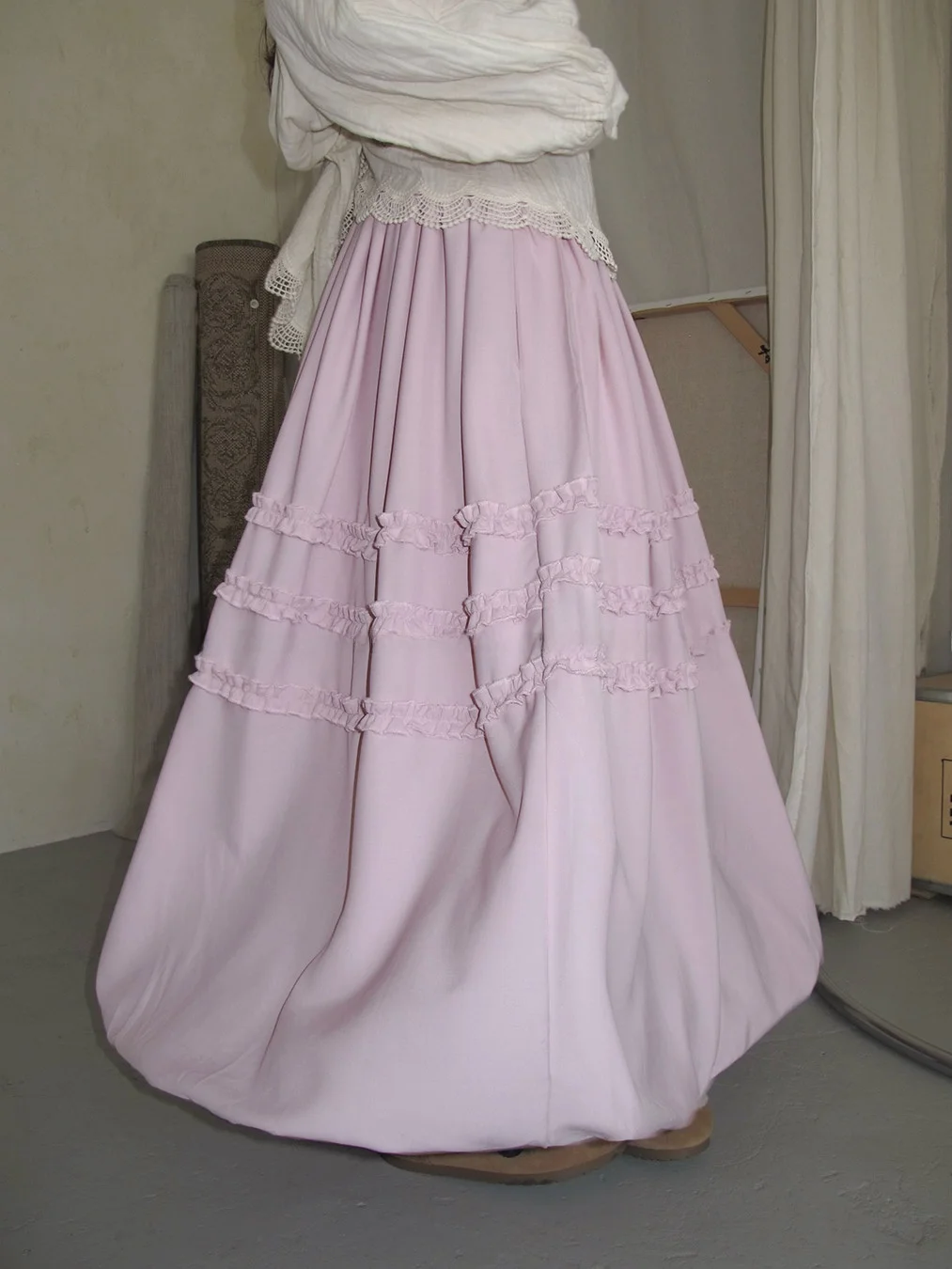 

Pink Flower Bud Skirt Elastic Waist Layered Ruffle f-length Spring Early Season Girls Sensation Unique Sle Women's Skirt