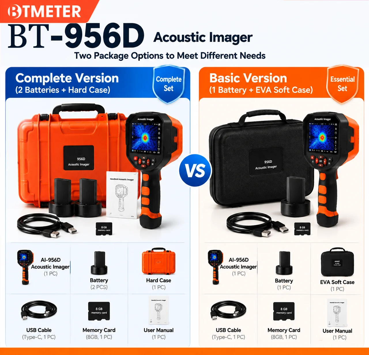 BTMETER Ultrasonic Gas Leak Detector Handheld Acoustic Imager 64-Mic Array, 2-100kHz, PD Tester with 1200W Camera, 0.3-50m Range