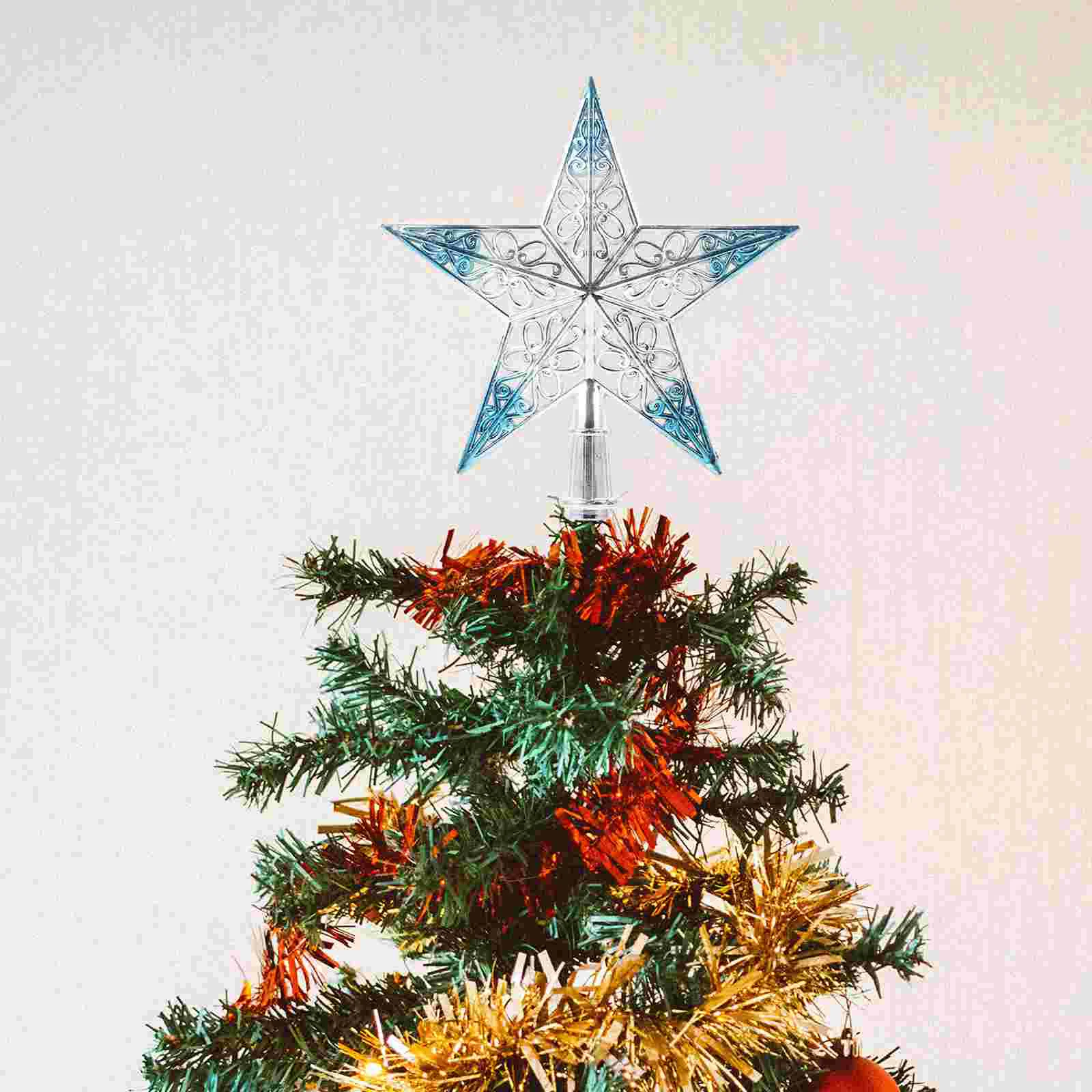 1pc Christmas Tree Star Topper Party Decoration Plastic Star Tree Topper Xmas Tree Hollow Out Topper Star