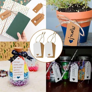 100pc + 20m cânhamo corda douramento obrigado por pendurado tag couro preto e branco papelão em branco artesanal DIY coração círculo rótulo 10 principais vendas absorvente cânhamo - №3