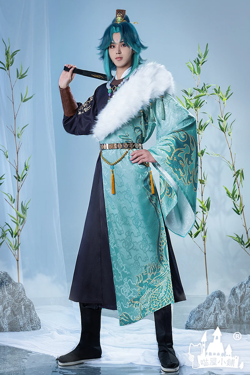 Anime! Genshin Impact Xiao Green Bamboo Game Suit Handsome Uniform Cosplay Costume Halloween Party Role Play Outfit Men