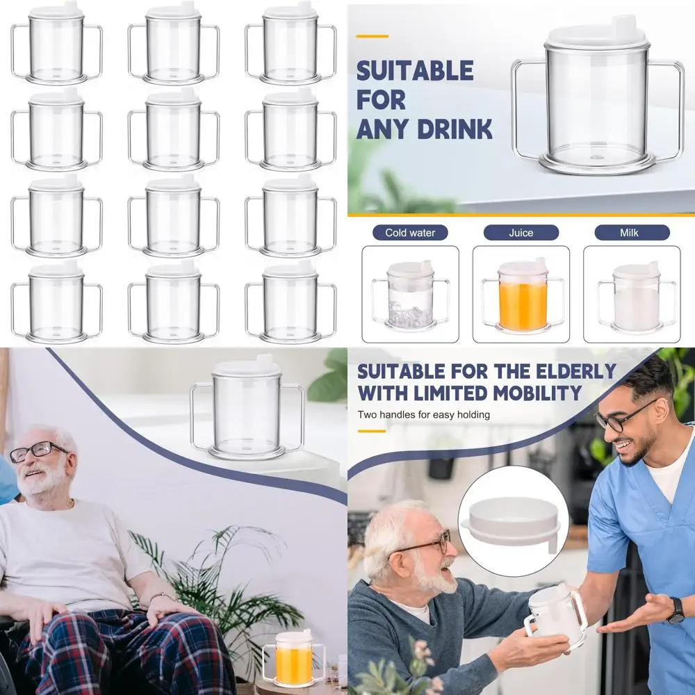 

Adult Sippy Cups - 12 Pack 13.5 oz Spill-Resistant Mugs with Handles for Limited Mobility Independence Sip Cups