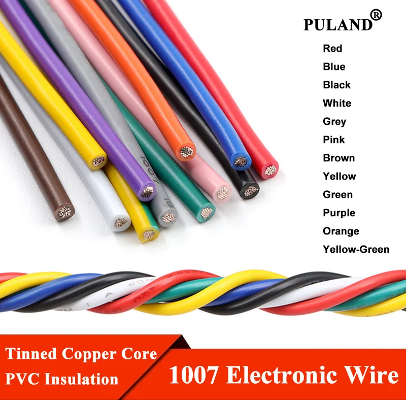 12Colors 5/10M 300V Stranded Electronic Wire 30/28/26/24/22/20/18/16AWG PVC Insulation Tin-plating Copper 1007 Electron Cable