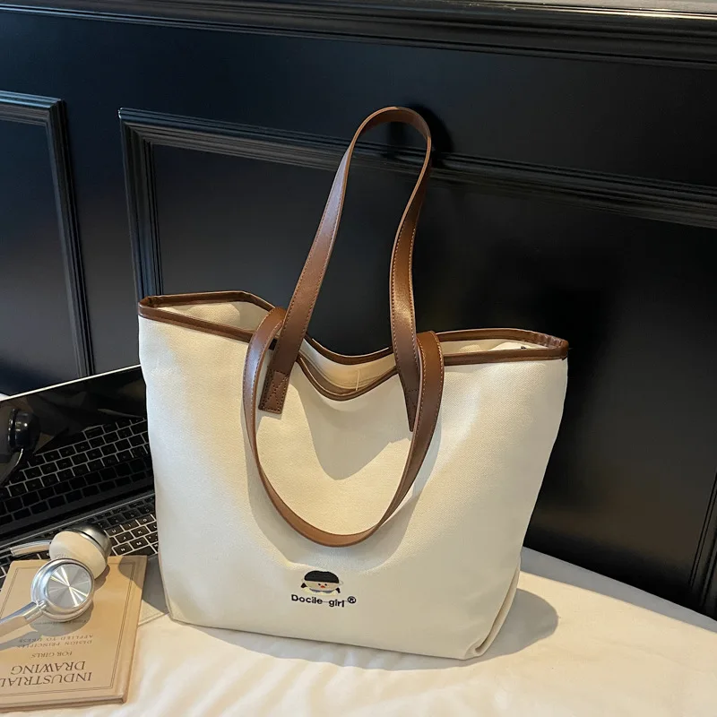 

Новая модная зимняя сумка с верхней ручкой, большая вместительная холщовая сумка-тоут с вышивкой, удобные и универсальные текстурные сумки для хранения