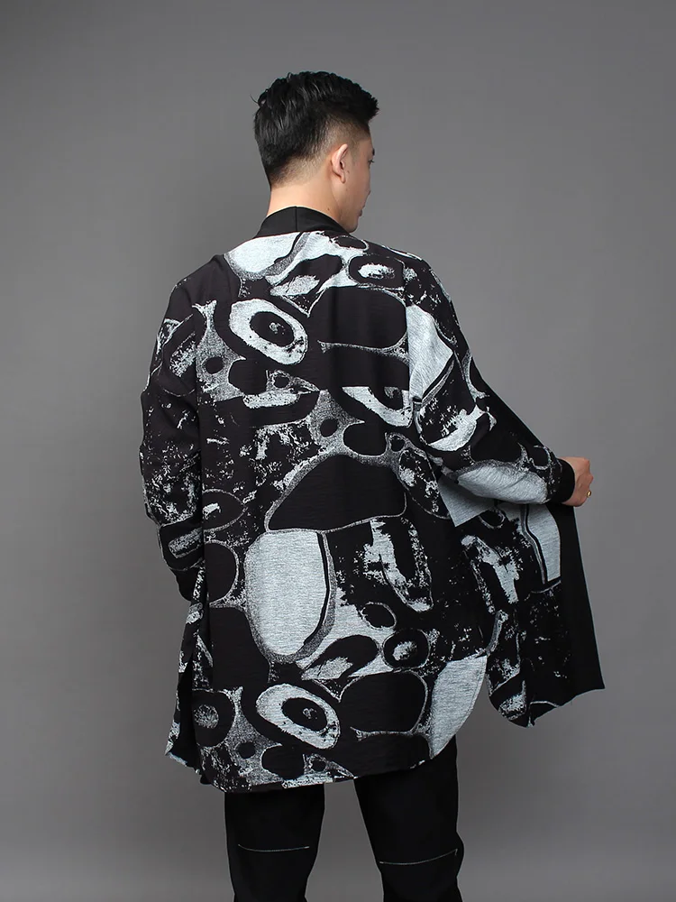 Spring 2022 new dark wind print cardigan jacket male trend Ruffian long thin trench coat