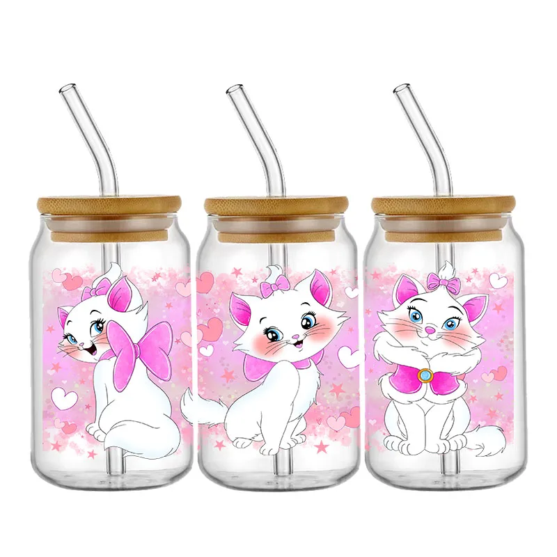 Disney Aristocats Cartoon Marie Cat Pattern UV DTF Transfer Sticker Waterproof Transfers Decals For 16oz Glass Cup Wrap Stickers