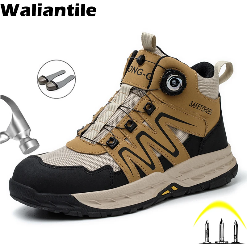 Waliantile Protective Safety Boots For Men Welding Construction Working Shoes Lace Free Puncture Proof Indestructible Boots Male