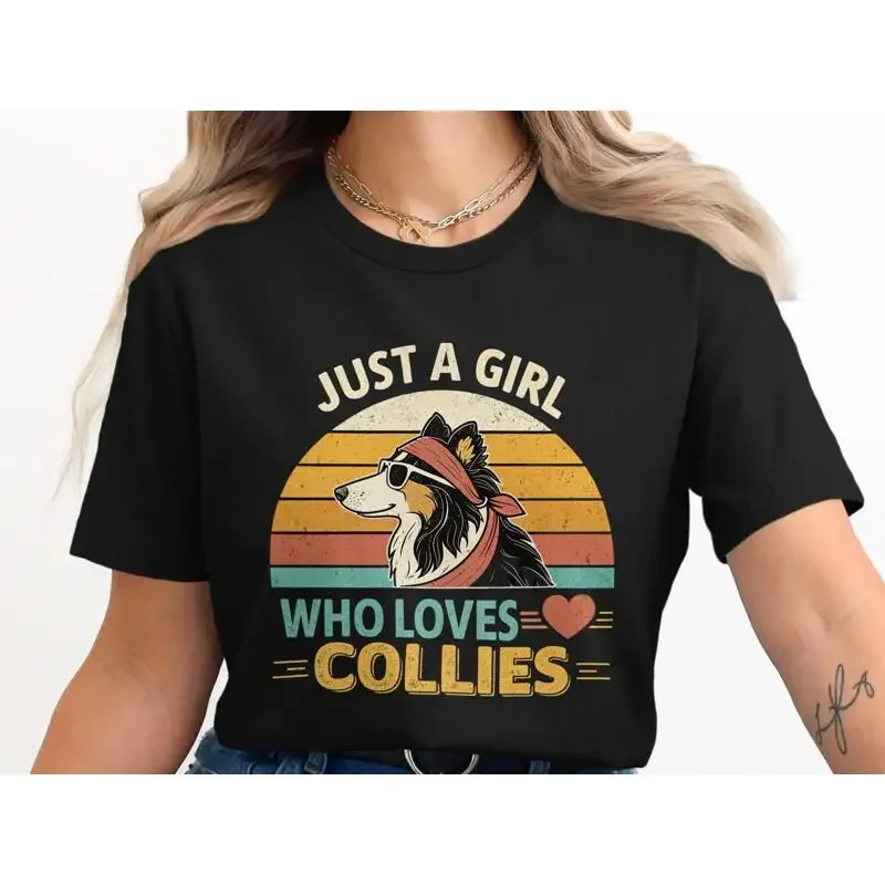 Just a Girl Who Loves Collies T Shirt Cute Collie Dog Lover SweaT Retro Design Owner for Mom Dad Apparel