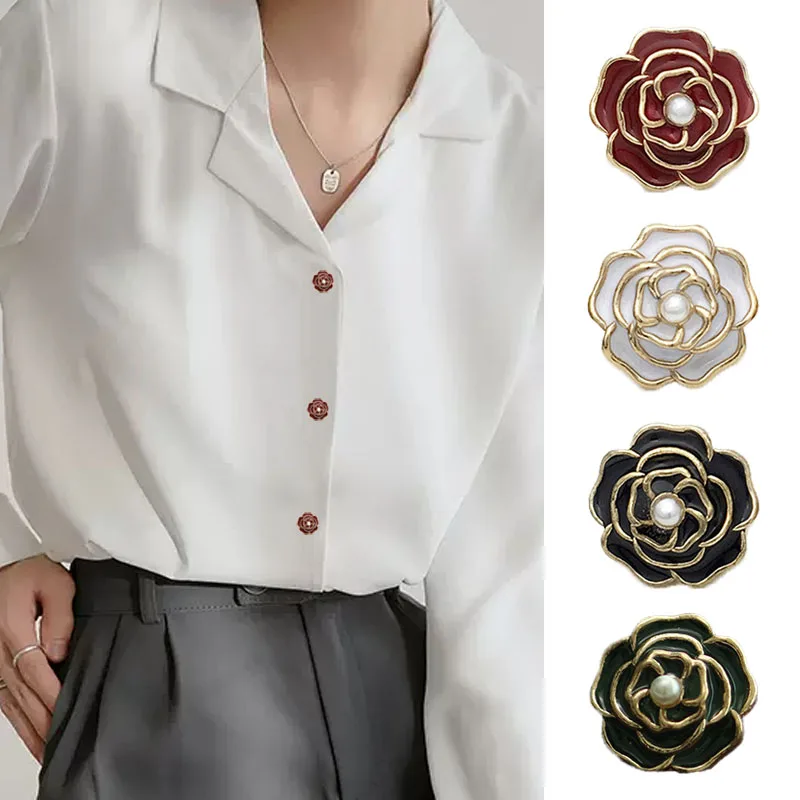 

Pearl Camellia Button Up for Women, Knitted Buttons, DIY Sewing Buttons, Fashionable Dress Shirt, 10 Super Beautiful