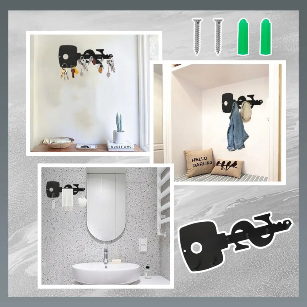 

Stainless Steel Wall Mounted Holder Rustproof Space Efficient Storage System 6 Hooks Decorative Design Wall Mounted Shelf