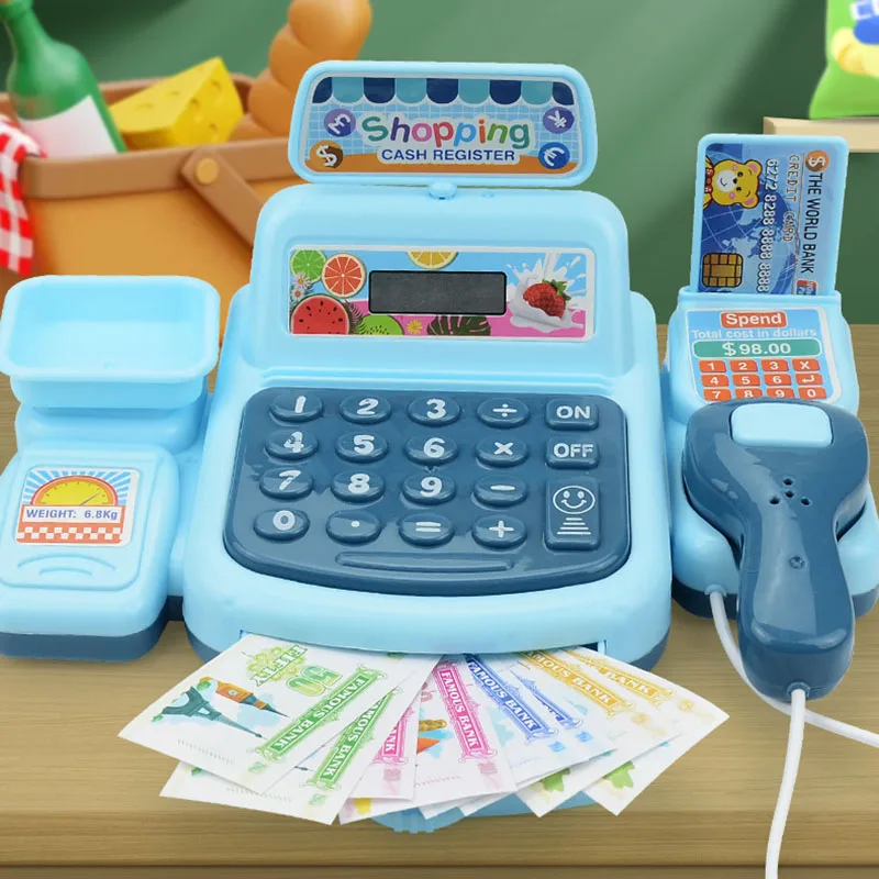 Mini Simulation Scanning Card Supermarket Cash Register Toys Interactive Children Plastic Cash Register Shopping Play House Toys