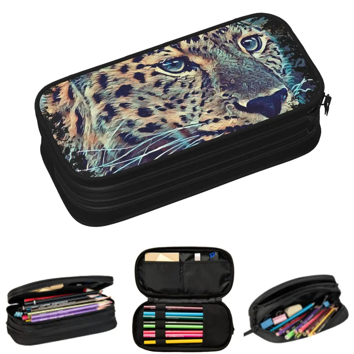 

Cheetah Face Leopard Pencil Cases For Students School Pen Box Pencil Bag Large Capacity Pencil Pouch