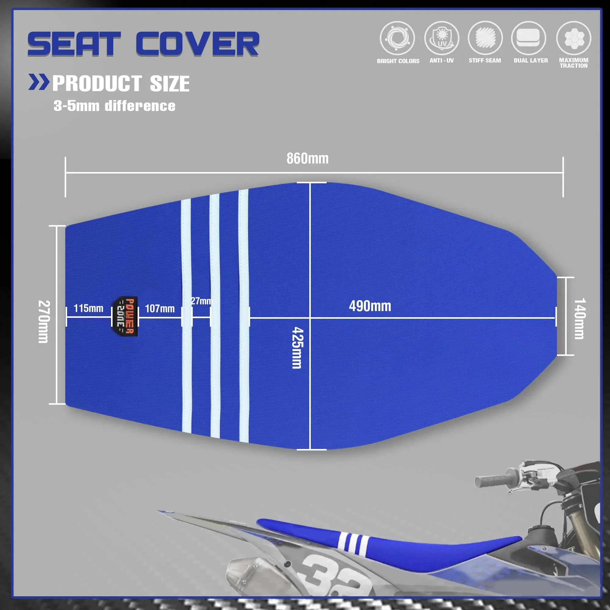 MCHMFG Rib Ribbed Gripper Seat Cover in Waterproof Set Protection Antislip Upset Apply to For SXF EXC KXF CRF YZF WR TC TE 003