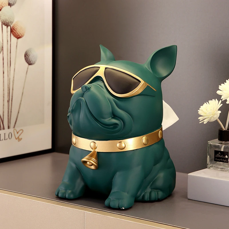 French Bulldog tissue box for living room, modern light luxury high-end dog tissue box, home art decoration for coffee table