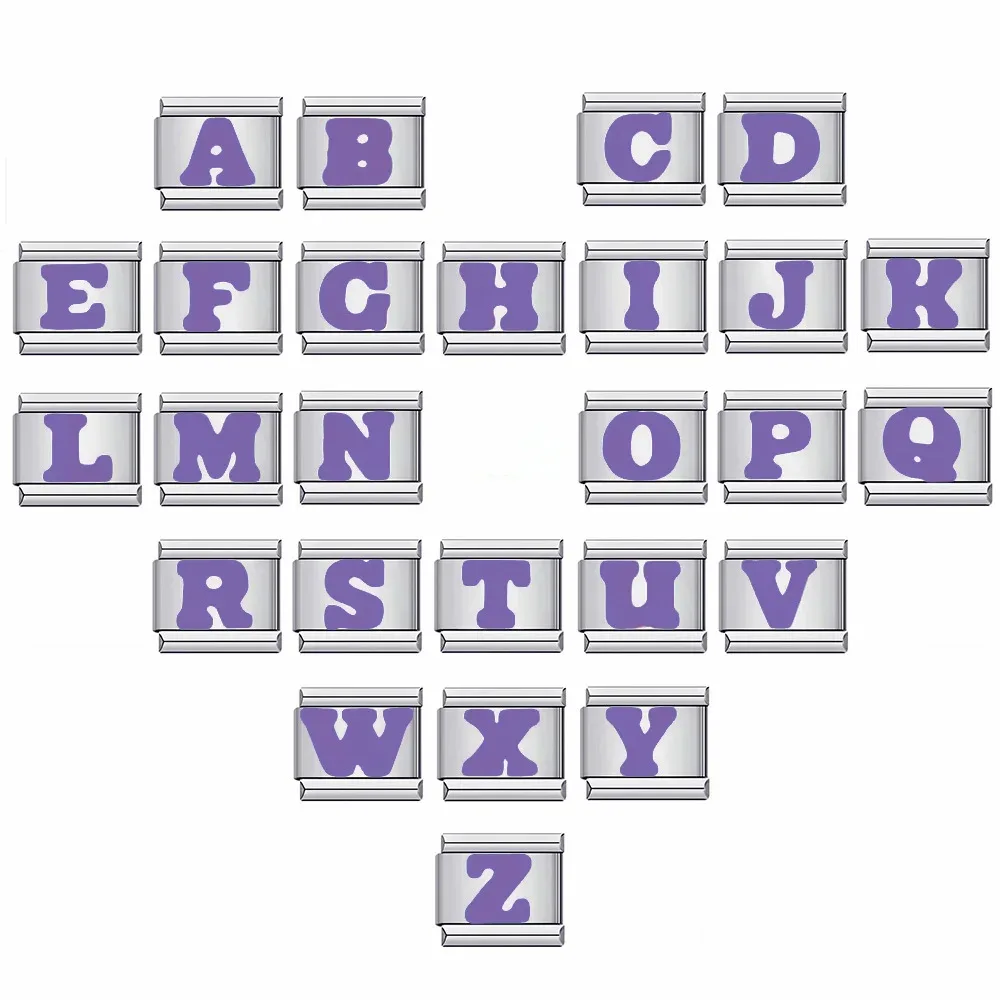

Italian Modular Bracelet Titanium Steel Purple English Letter Stainless Steel DIY Italian Charm Bracelet