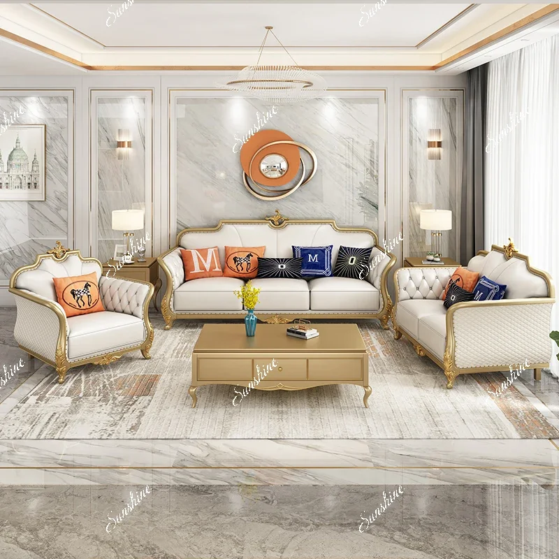 MLight luxury leather sofa living room furniture solid wood size apartment luxury 123 combination