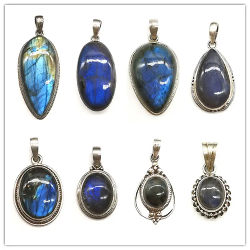 Nepal Hand 925 Silver Jewelry Inlaid Natural Labradorite Vintage Charms for Mother`s Day Multi Designs T9032