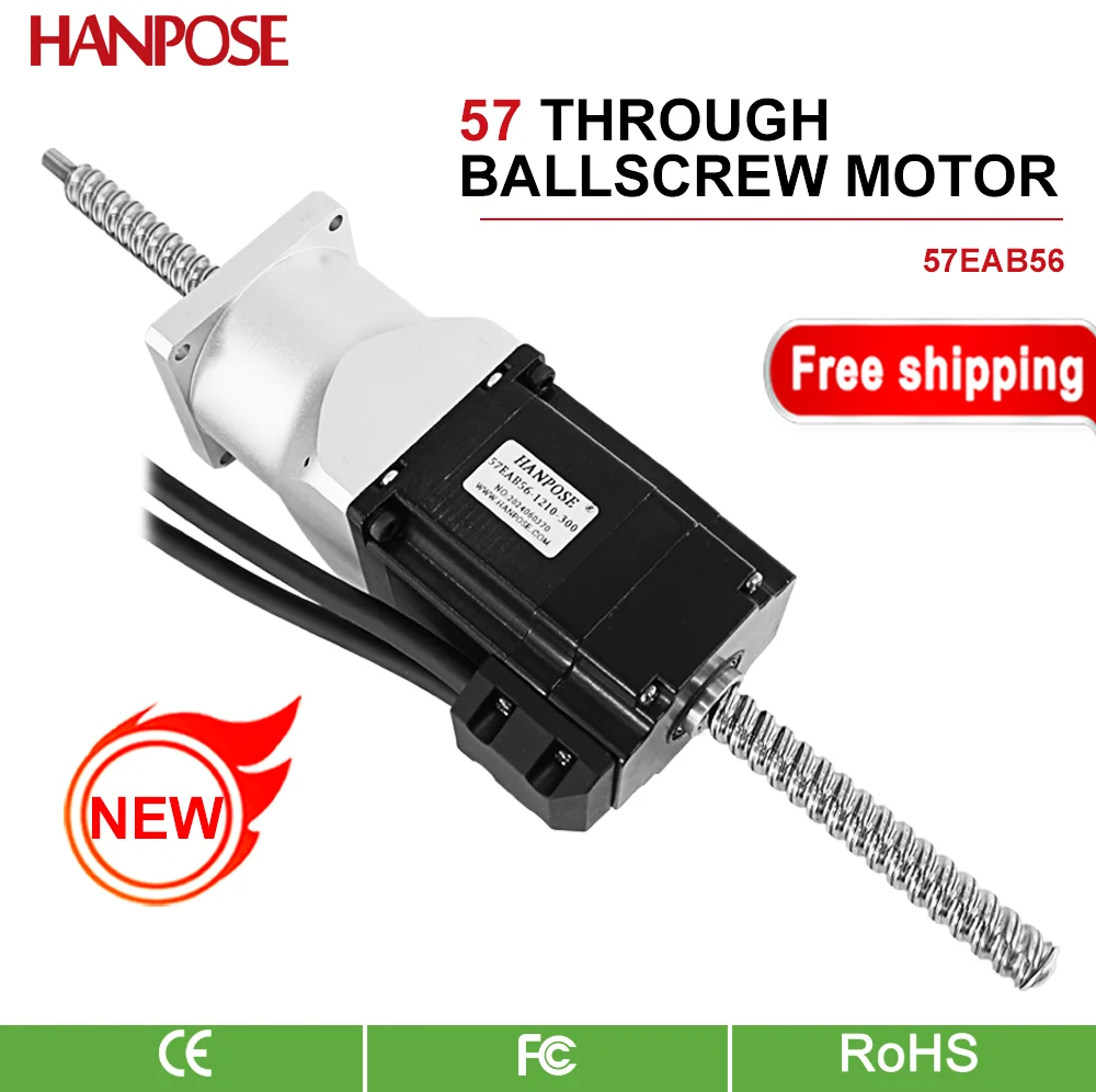 

HANPOSE High precision through ball screw stepper motor 57EAB56-1210-300 1.6v 1.3N. m 4.0A NEMA23 CNC 3D printer accessories