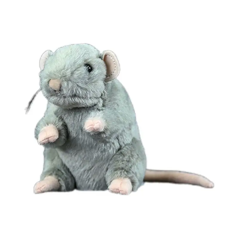 Cute Grey Mouse Standing Plush Toy High Fidelity Rats Plushie Hamster Peluche Lifelike Stuffed Animals Simulation Doll Toy Gifts