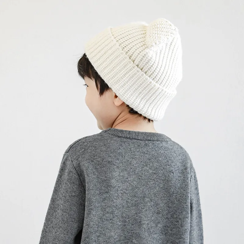 Gorro de lana con orejas de zorro para niños de mediana edad, gorro informal con orejas de animales, cálido, a la moda, para primavera y otoño