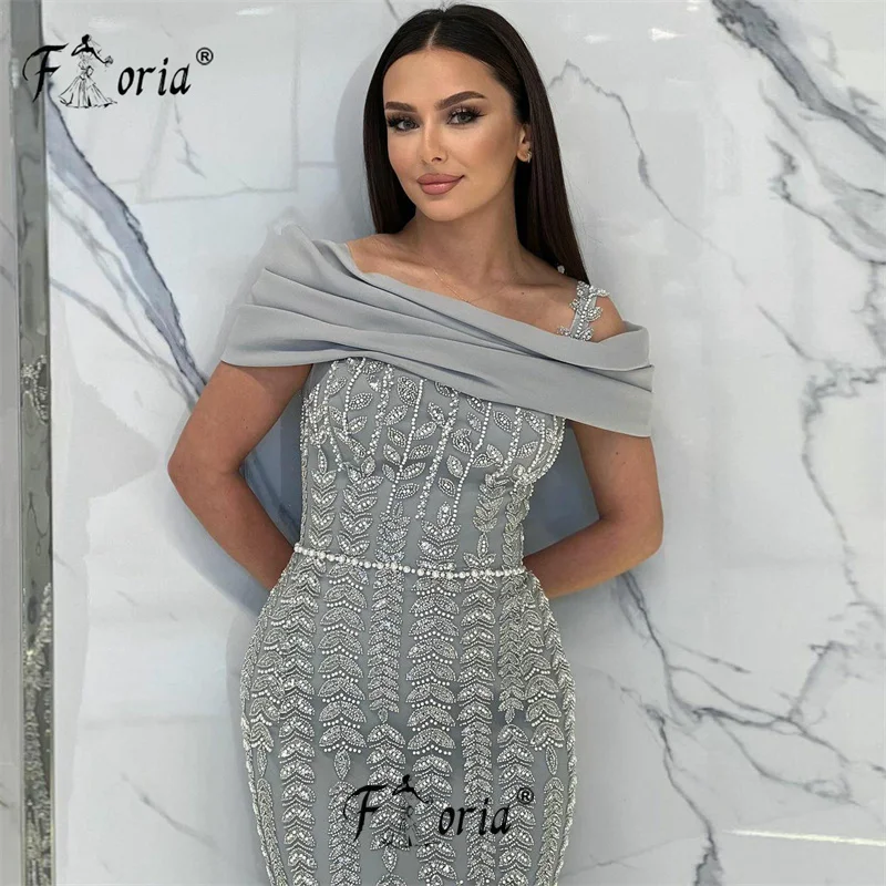 Abiti da sera lunghi ed eleganti in argento Appliques di perline foglie abiti da festa per occasioni formali abiti da cerimonia di nozze vestidos de noite