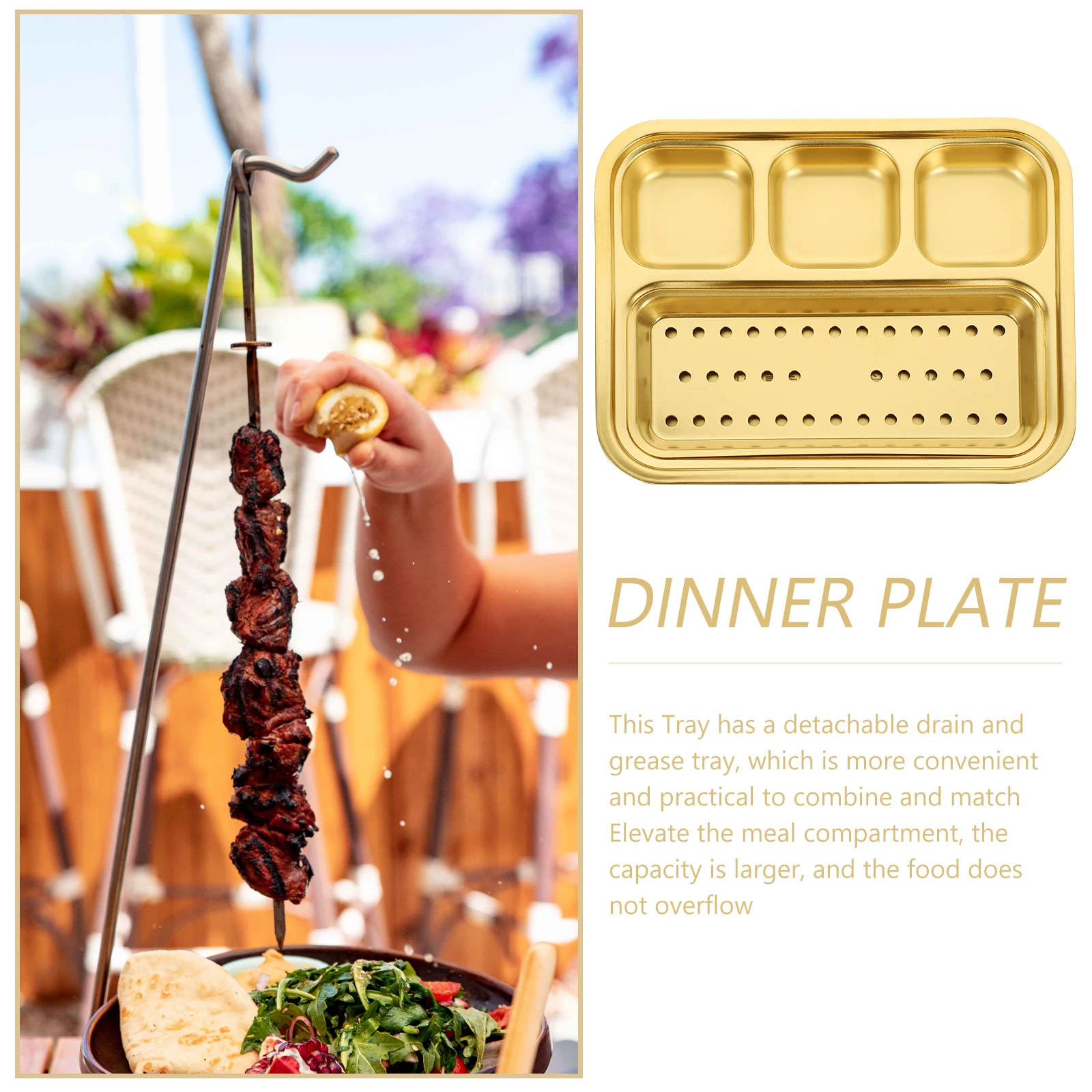 

Barbecue Plate Divided Plates Stainless Steel Small Sauce Dishes Dipping Filter