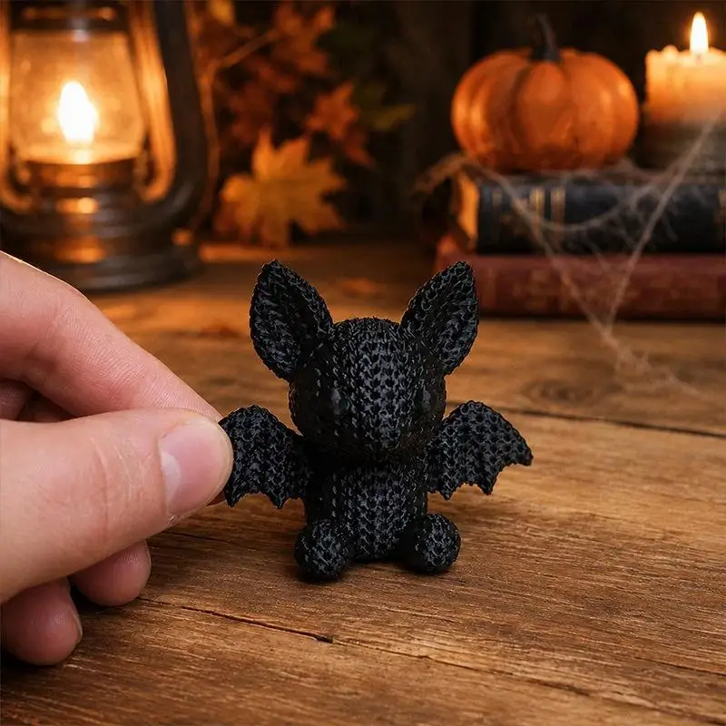 New Handmade Crochet Black Bat Stuffed Toy Soft Cute For Halloween Decor Gothic Gift Kids Room Decor