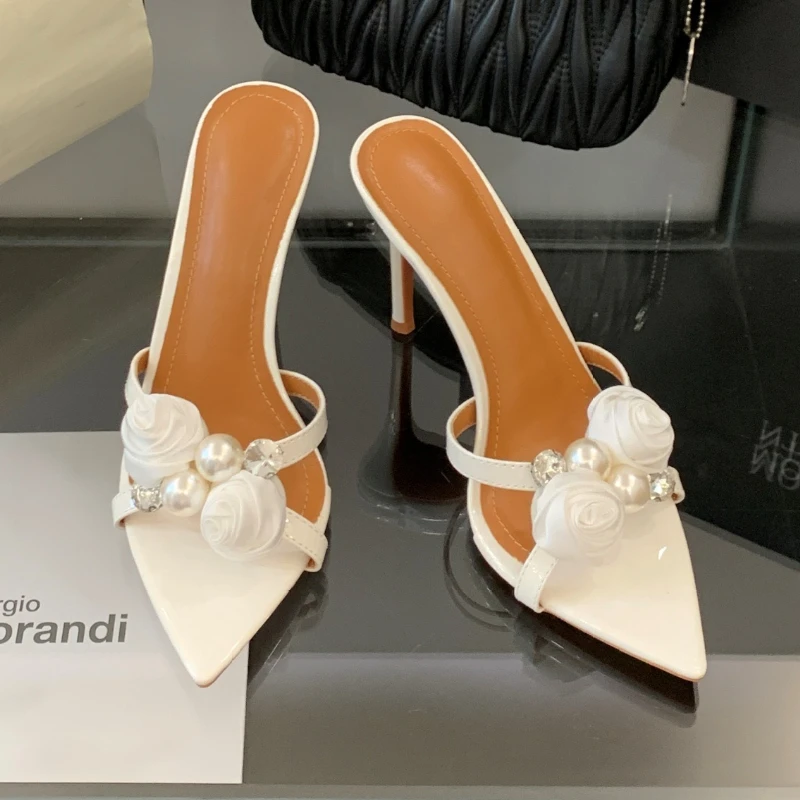 

Элегантные тапочки на тонком каблуке с цветочным принтом, женские модные сандалии с острым носком, женские летние шлепанцы на высоком каблуке, Sandalias De Mujer