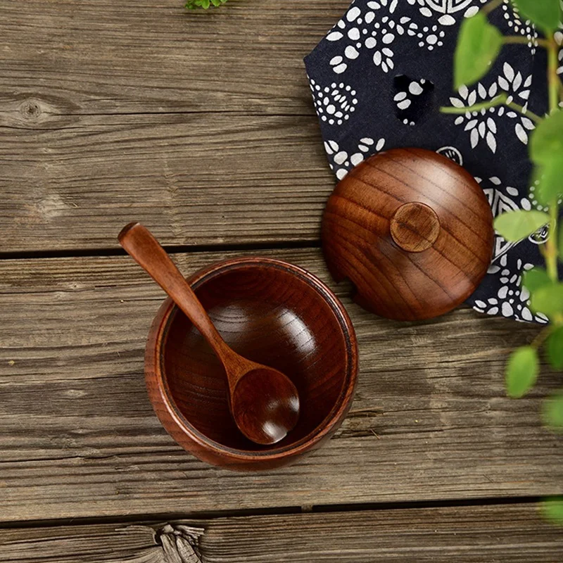 2 Pcs Wood Spice Jar Seasoning Box With Wooden Lid And Spoon Nordic Concise Style