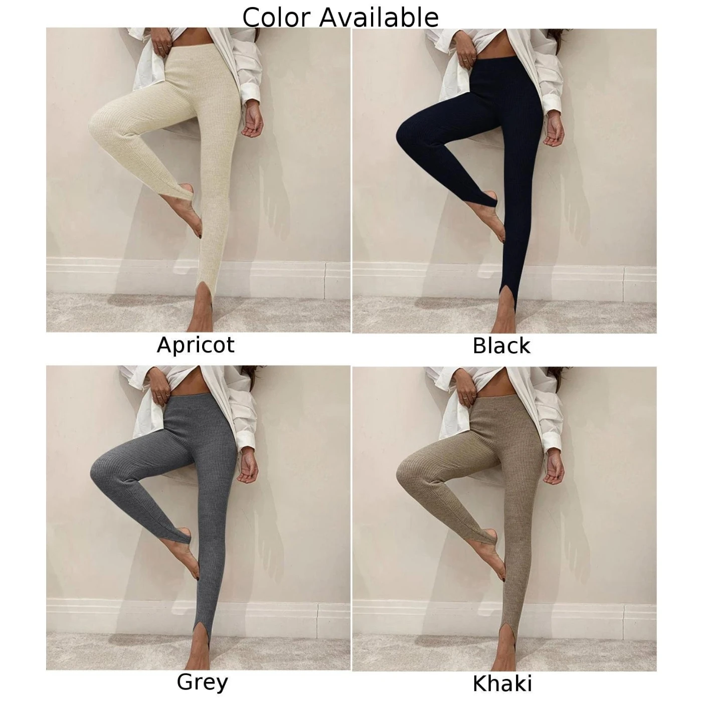 Fashion Ribbed Knitted Leggings Women Solid Color High Waist Basic Pants Trousers Female Casual All-Match Sports Skinny Leggings