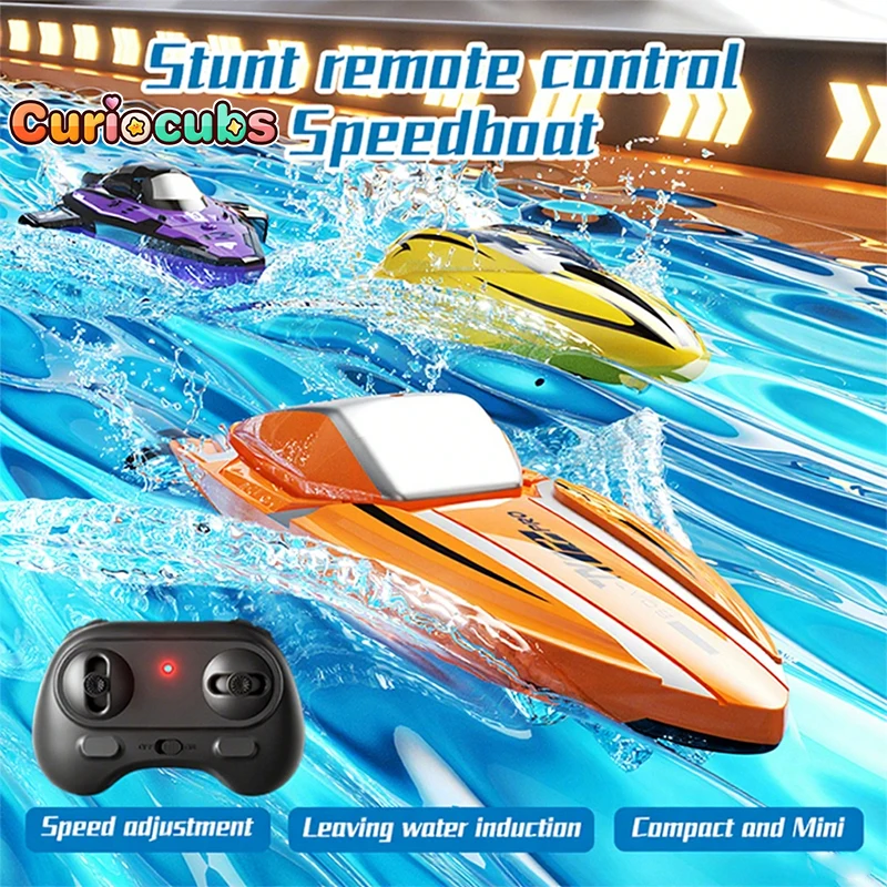 2.4G RC Racing Speedboat Mini รีโมทคอนโทรล Stunt เรือไฟฟ้าวิทยุควบคุมเรือมอเตอร์คู่กันน้ําของเล่นเด็กของขวัญ