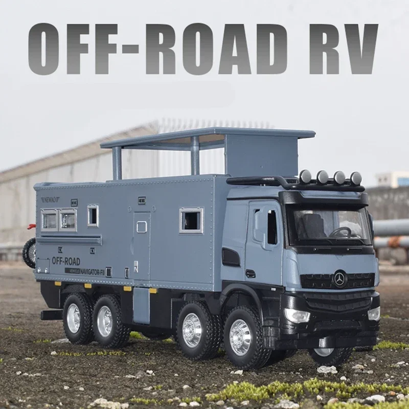 1/28 NOMADISM Arocs Unimog Lega Motorhome Touring Modello di Auto Diecast In Metallo Fuoristrada RV Veicoli Modello Suono Luce Giocattolo Regalo