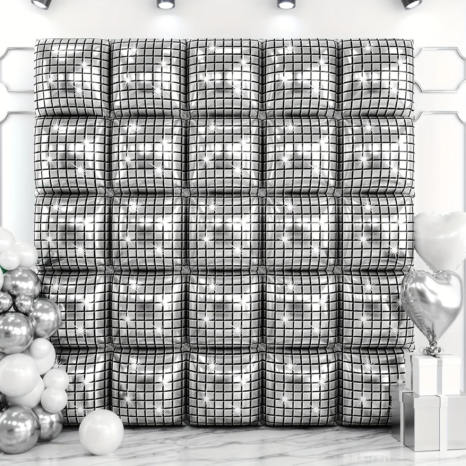 25-حزمة من بالونات من رقائق الألومنيوم المربعة الفضية المربعة على الوجهين، خلفية بالون من رقائق معدنية على الوجهين، مناسبة لحفلات أعياد الميلاد وحفلات الزفاف والذكرى السنوية، وتجمعات الأصدقاء، وديكورات حفلات الديسكو
