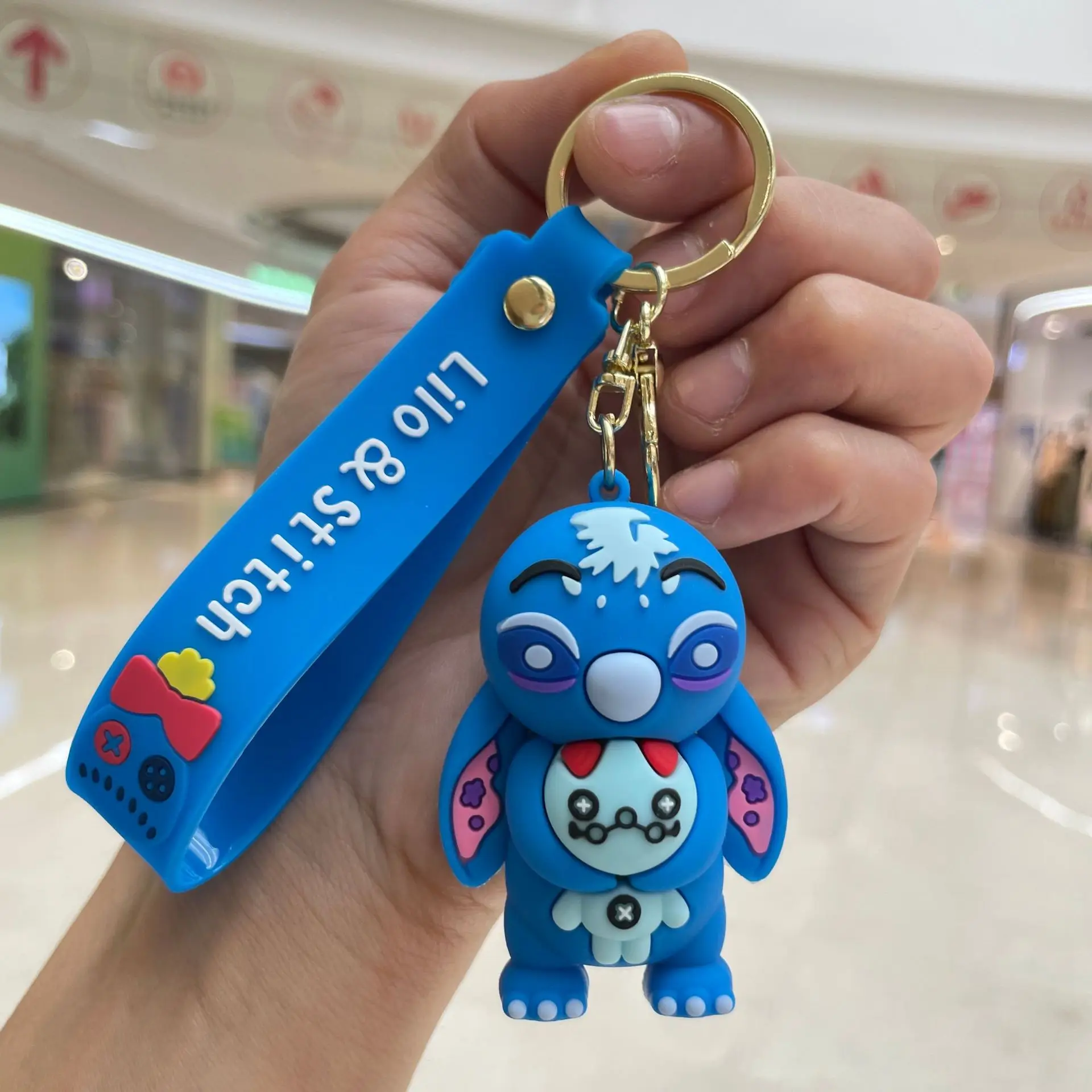 Cartoon Cute Lilo & Stitch Silicone Pendant Keychain for Women Men Fans Kawaii Scrump Angel Keyring for Christmas Party