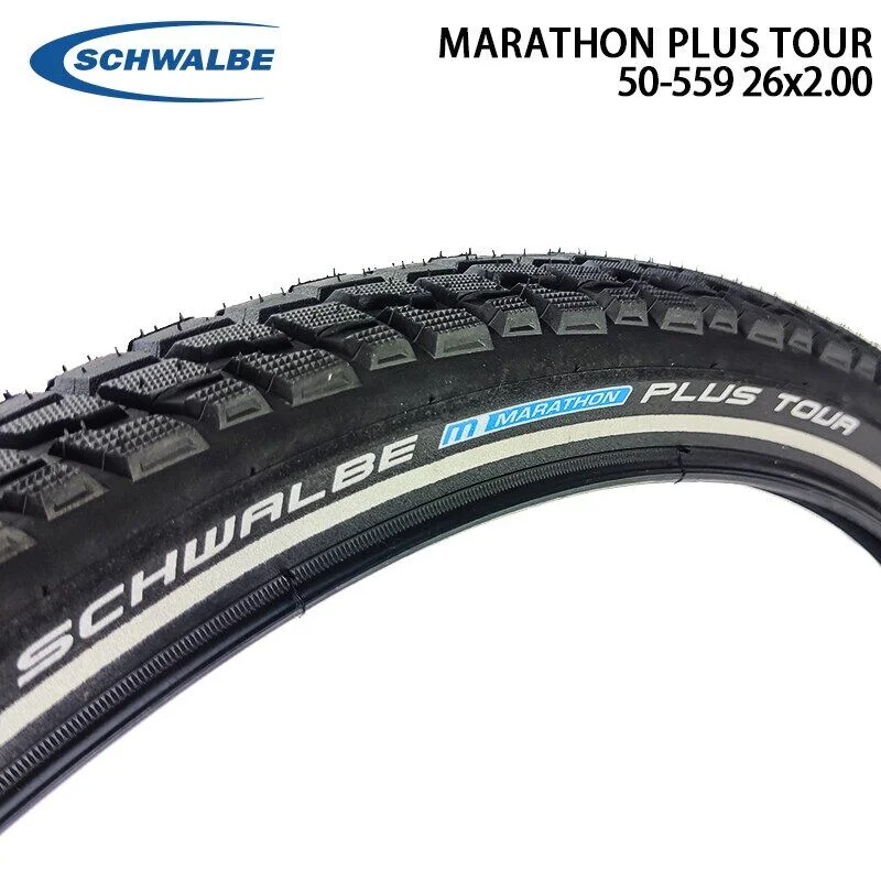 SCHWALBE MARATHON PLUS TOUR Black Reflex Wired Bicycle Tire 26inch 50-559 26x2.00 MTB Off-Road Travel Mountain Bike Cycling Part