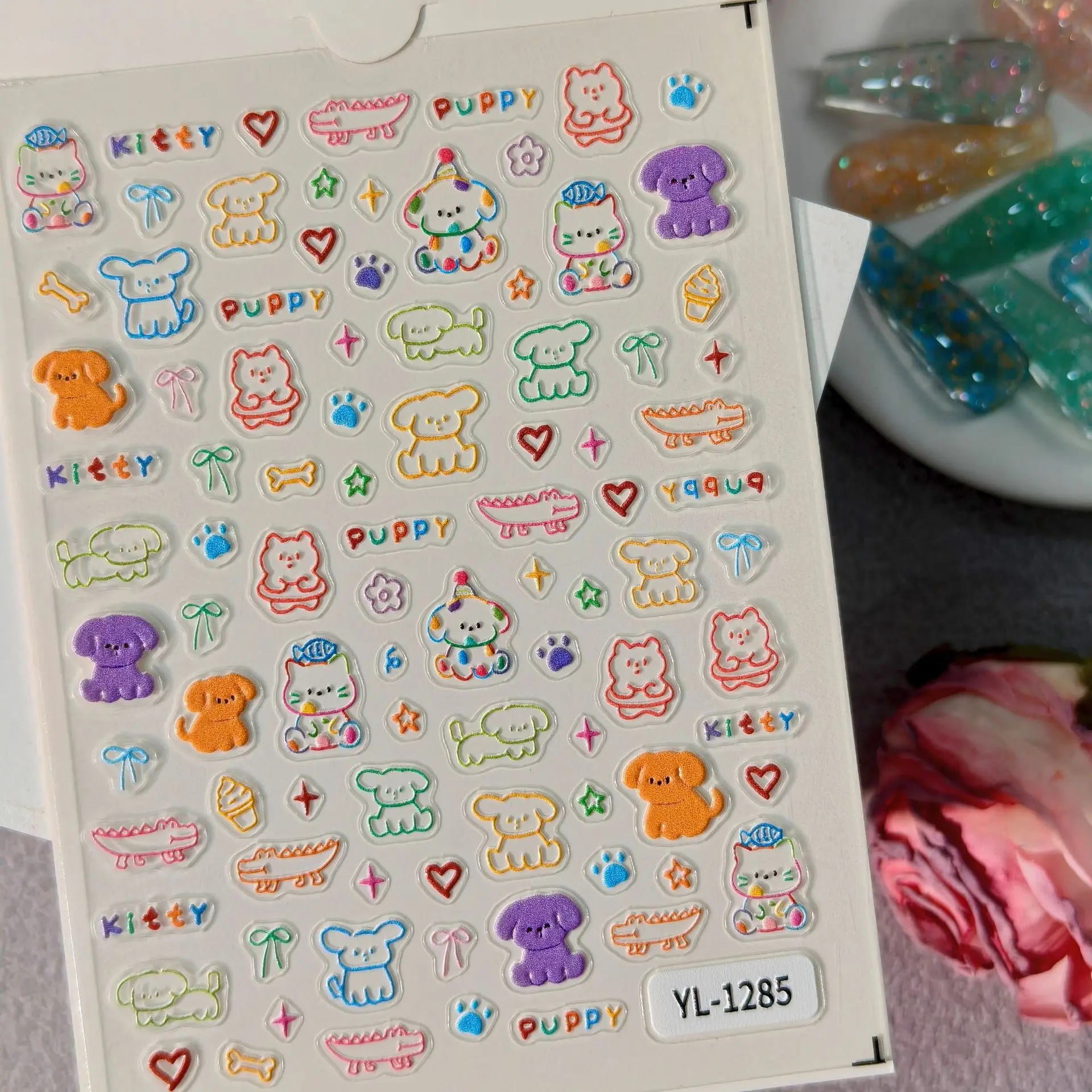 1 Set 5D Embossed Cute Animal Nail Stickers Cartoon Puppy Kids Self Adhesive DIY Manicure Nail Art Decor Ornaments view 2