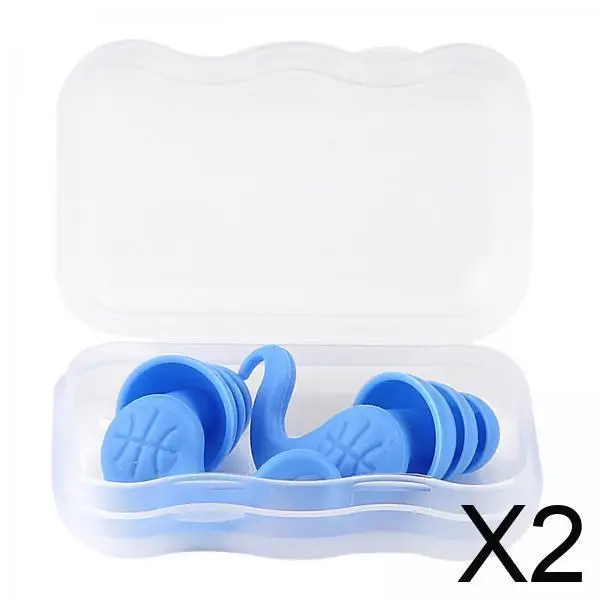 2xSwimming Ear Plugs with Box Reusable for Sleeping Diving Bathing Blue
