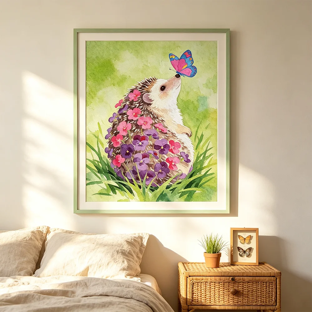 Frameless Canvas Painting Cute Butterfly Hedgehog Cartoon Poster Canvas Paintings Wall Art Pictures Bedroom Children Decor