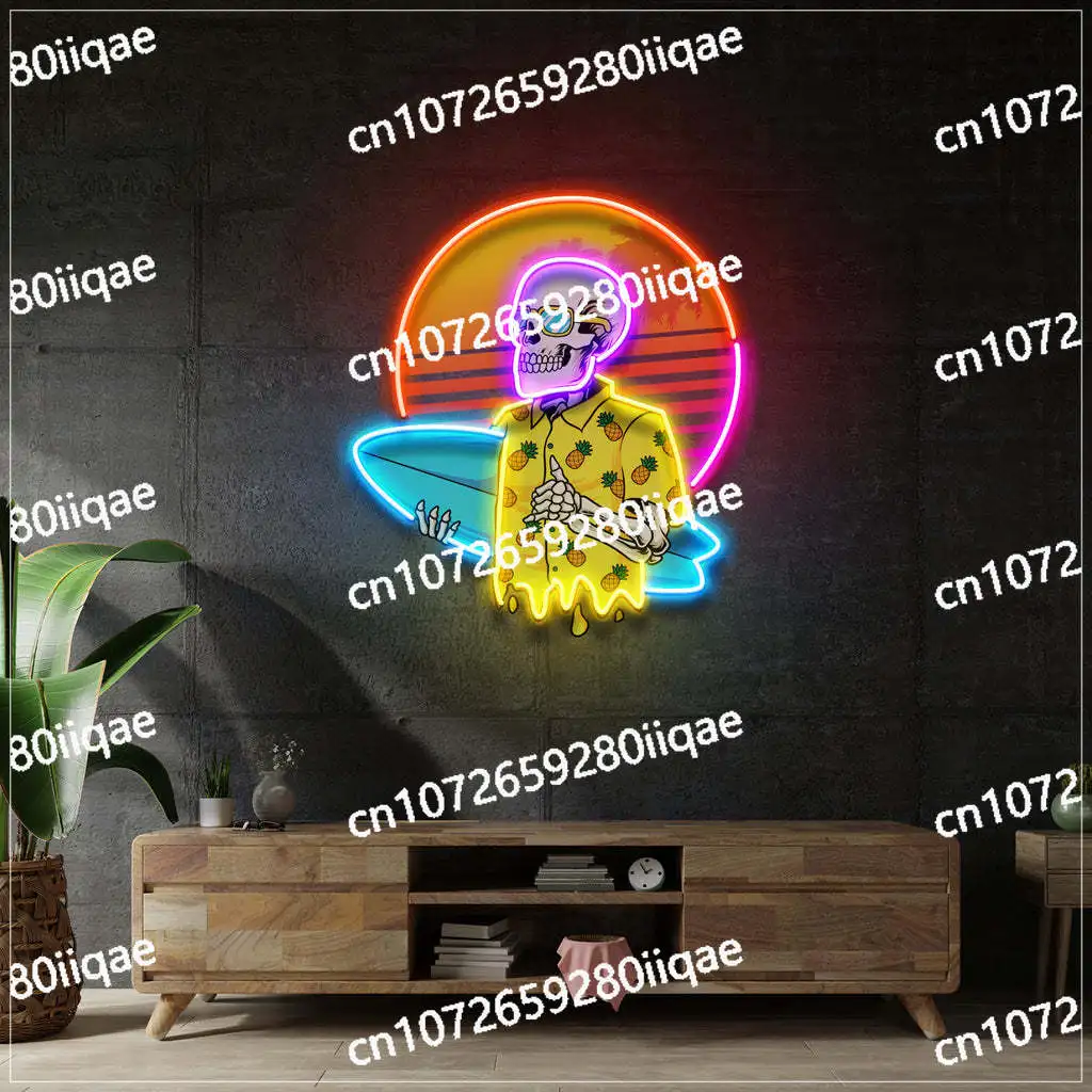 الصيف الجمجمة النيون جدار ديكور فني بار البيرة نادي الأشعة فوق البنفسجية طباعة تسجيل أنيمي غرفة نوم النيون للمراهقين لعبة غرفة تسجيل هدية شخصية #3