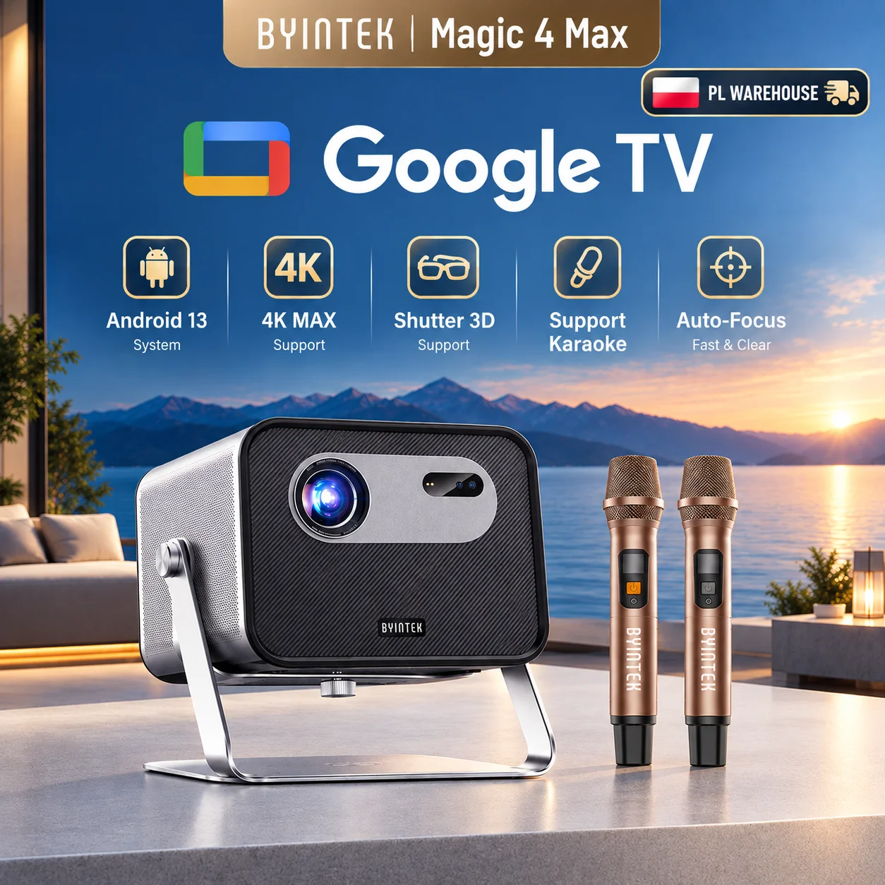BYINTEK R90 Max Magic 4 Max Proiettore Full HD 1080P 4K Google TV 11.0 DLP 2200 ANSI Lumen Supporto 3D 4K